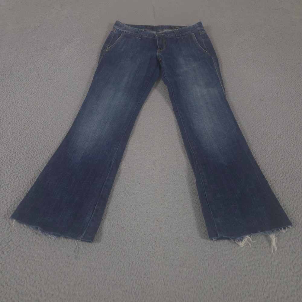 Express Jeans Womens 6 Blue Stella Boot Leg Raw Hem Distressed Denim Pants Y2K